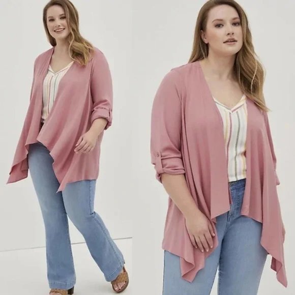 torrid Sweaters - Torrid Drape Kimono Textured Stretch Rayon Pink l Plus Size 1 / 1X